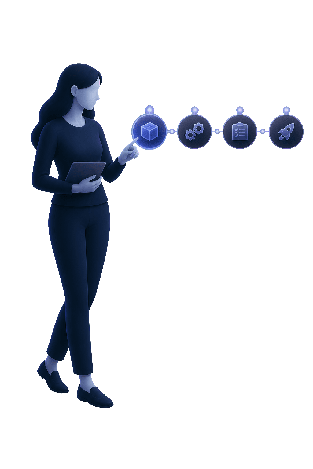 Zoraen implementation roadmap silhouette with phase flow nodes